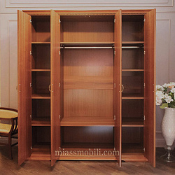 Шкаф 4-х дв. Lorenzo вишня для платья и белья с зеркалами