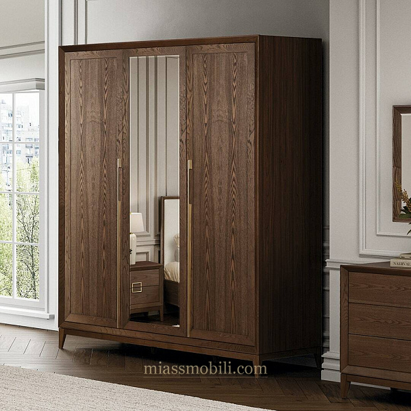 Шкаф 3-х дв. для платья и белья с зеркалом Modena орех Мокко