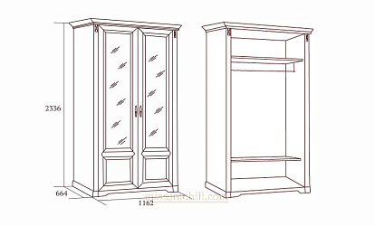 Шкаф 2-х дв. для платья и белья с зеркалами