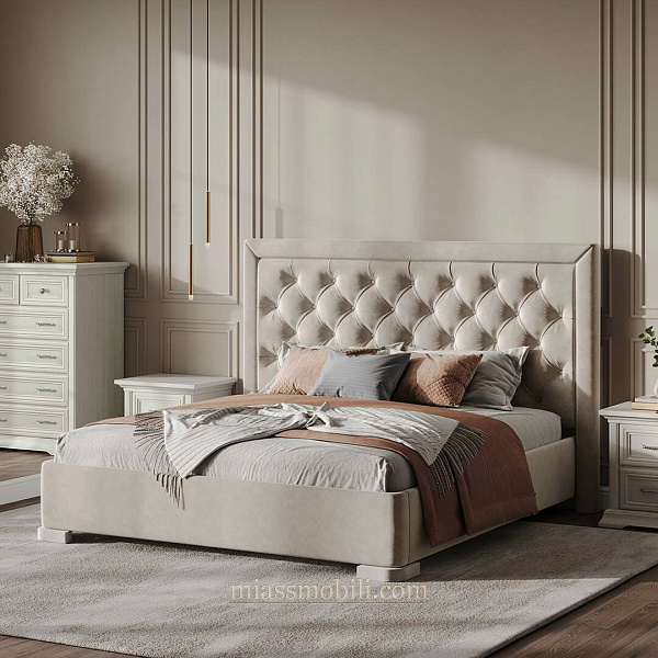 Кровать двойная Lorenzo дуб сторсанд с мягкой головной спинкой