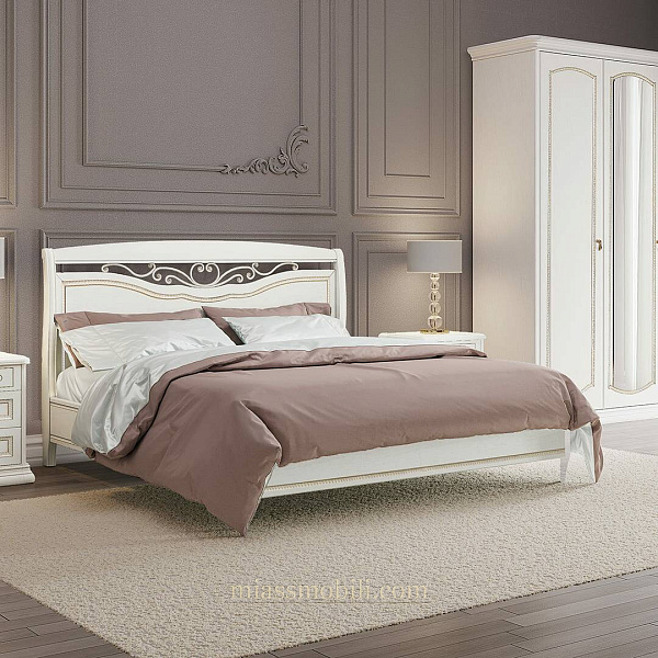 Кровать двойная (1800х2000) Luigi цвет белый с кованым элементом без ножной спинки